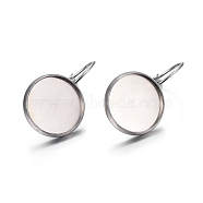 304 Stainless Steel Leverback Earring Settings, Flat Round, Stainless Steel Color, Tray: 14mm, 27x16x13.5mm, Pin: 0.7mm(X-STAS-F191-03P-14mm)