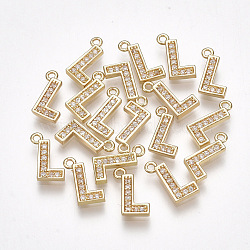 Brass Cubic Zirconia Charms, Letter, Clear, Real 18K Gold Plated, Letter.L, 10x7x1.5mm, Hole: 1mm(X-KK-S348-330L)