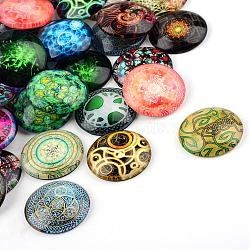 Glass Cabochons, Half Round/Dome, Kaleidoscope Pattern, Mixed Color, 20x6mm(GGLA-L015-20mm-M)