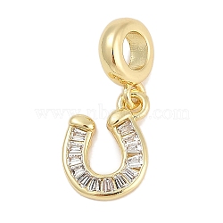 Brass Clear Cubic Zirconia Horseshoe European Dangle Charms, Large Hole Pendants, Rack Plating, Long-Lasting Plated, Lead Free & Cadmium Free, Real 18K Gold Plated, 24mm, Hole: 4.5mm(KK-Q028-56G)