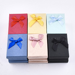 Cardboard Jewelry Set Boxes, with Sponge Inside, Rectangle with Bowknot, Mixed Color, 9x7x3.4cm(CBOX-S019-16)