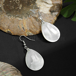 Teardrop Brass Natural Shell Teardrop Dangle Earrings, Platinum, 53x21mm(FS-WG8278B-01)