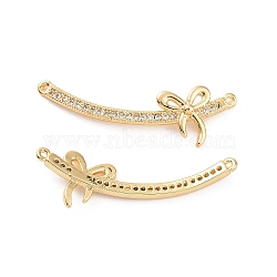 Brass Micro Pave Clear Cubic Zirconia Connector Charms, Bowknot Links, Real 18K Gold Plated, 30.5x9.5x3mm, Hole: 0.8mm(KK-E068-VC482)