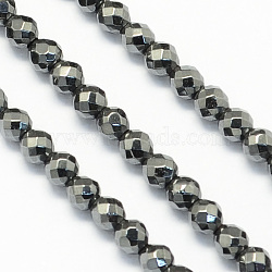 Faceted Round Natural Black Stone Beads Strands, Dyed, 3mm, Hole: 1mm, about 130pcs/strand, 14.6 inch(G-S137-03)