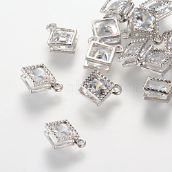 Rhombus Alloy Charms, with Cubic Zirconia, Platinum, 14x11x5mm, Hole: 1.5mm(X-ZIRC-R007-053A-02)
