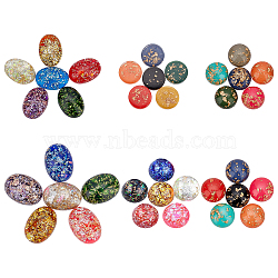 90Pcs 6 Style Resin Cabochons, with Gold Foil/Silver Foil, Oval & Flat Round & Half Round/Dome, Mixed Color, 13.5x10x4.5mm(CRES-SC0001-80)