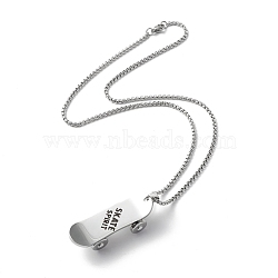304 Stainless Steel Skateboard with Word Skate Spirit Pendant Necklace, Punk Hip-Hop Jewelry for Women Men, Stainless Steel Color, 20.08~20.94 inch(51~53.2cm)(NJEW-M188-01P)