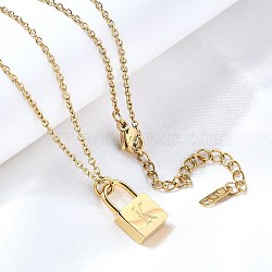 304 Stainless Steel Rolo Chain Pendant Necklaces, Padlock Necklaces for Women Men, Locks with Letter, Letter K, 17.64 inch(44.8cm)(NJEW-S444-01G-11)