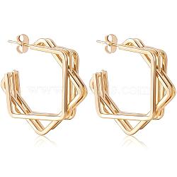Titanium Steel Multi-layer Square Stud Earrings for Women, Golden, 33x27x8mm, Pin: 0.7mm(JE1103A)