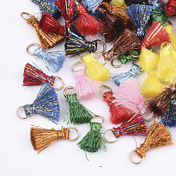 Polyeter Tassel Pendants, with Metallic Cord and Iron Jump Rings, Golden, Mixed Color, 10~15x5~8mm, Hole: 3.5mm(X-FIND-S305-03)