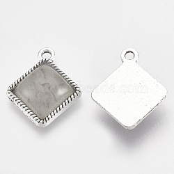 Resin Pendants, with Alloy Findings, Antique Silver, Rhombus, WhiteSmoke, 19.5x16.5x4.5mm, Hole: 2mm(X-RESI-S619-07F)