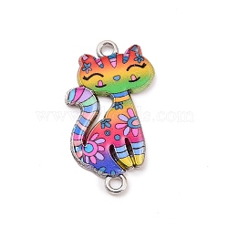 Alloy Enamel Connector Charms, Cat with Flower Pattern, Colorful, 28.5x15x1.5mm, Hole: 1.5mm(ENAM-M055-36P-04)