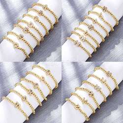 Brass Round Beads Stretch Bracelets, Letter Brass Micro Pave Clear Cubic Zirconia Charm for Women, Lead Free & Cadmium Free, Rack Plating, Real 18K Gold Plated, Inner Diameter: 2~2-1/8 inch(5~5.5cm)(BJEW-A034-05G)