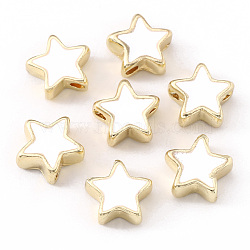 Rack Plating Alloy Enamel Beads, Cadmium Free & Nickel Free & Lead Free, Star, Light Gold, Creamy White, 10x10x4mm, Hole: 1.6mm(ENAM-S122-034-NR)