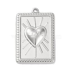 Anti-Tarnish 304 Stainless Steel Pendants, Rectangle with Heart & Word Love Charm, Stainless Steel Color, 27.5x18x2mm, Hole: 1.6mm(STAS-K293-09P)