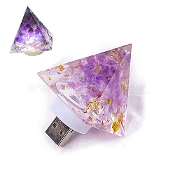 Gemstone Resin USB Lamp, Healing Stone Night Light, for Meditation, Yoga Decorations, Pyramid, Lilac, 60x40mm(PW-WG62926-02)