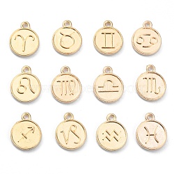 Golden Plated Alloy Pendants, 12 Constellation Sign, Flat Round, 12 Constellations, 15x12x2mm, Hole: 1.6mm, 12pcs/set(FIND-WH0127-31KCG)