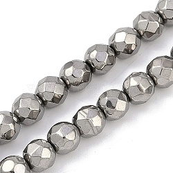 Electroplated Synthetic Non-magnetic Hematite Beads Strands, Faceted, Round, Platinum Plated, 6x6x6mm, Hole: 1mm, about 64pcs/strand, 14.80''(37.6cm)(G-H072-J01-01)