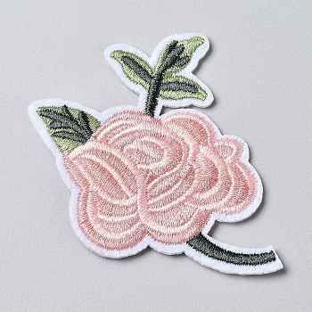 Computerized Embroidery Cloth Iron on/Sew on Patches, Costume Accessories, Appliques, Rose Shape, Colorful, 59x70x1.8mm