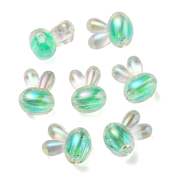 UV Plating Rainbow Iridescent Acrylic Beads, Two Tone Bead in Bead, Rabbit Head, Medium Sea Green, 20x15x13mm, Hole: 3mm