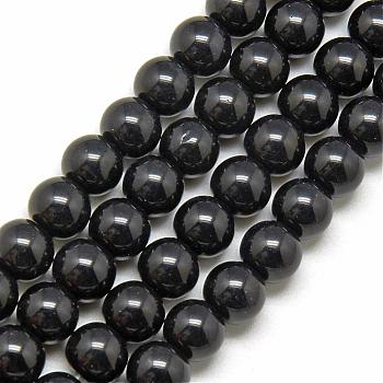 Glass Beads Strands, Round, Black, about 10mm in diameter, hole: 1mm, about 30pcs/strand, 12 inch