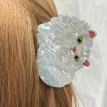 PVC Plastic Claw Hair Clips, Cat Shape, White, 77x55mm