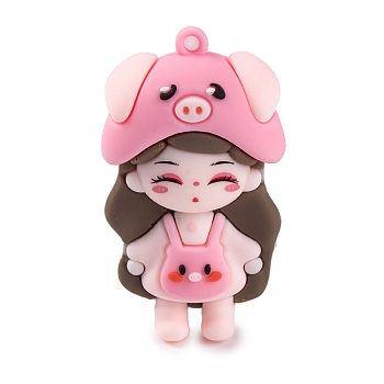 The 12 Chinese Zodiac Girl Doll PVC Plastic Pendants, Pig, 57.5x32.5x19.5mm, Hole: 3mm