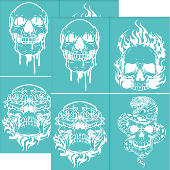 Self-Adhesive Silk Screen Printing Stencil, for Painting on Wood, DIY Decoration T-Shirt Fabric, Turquoise, Skull Pattern, 280x220mm