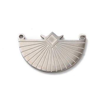 Bohemian Style 304 Stainless Steel Pendant, Half Round, Stainless Steel Color, 15.5x25x1mm, Hole: 1.4mm