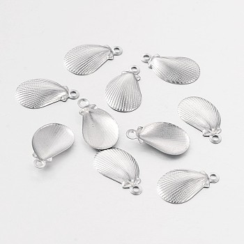 Shell 316 Surgical Stainless Steel Filigree Charms, Stainless Steel Color, 12x7x1mm, Hole: 1mm