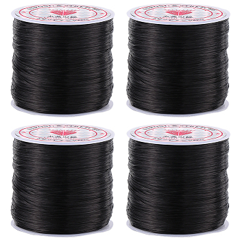 4 Rolls Flat Elastic Crystal String, Elastic Beading Thread, for Stretch Bracelet Making, Dyed, Black, 0.8mm, about 65.61 yards(60m)/roll