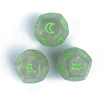 3Pcs Constellation Glitter Acrylic Polyhedral Dice Set, for RPG Role Playing Games, Polygon, Dark Sea Green, 20mm