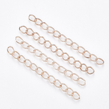 Iron Chain Extender, Curb Chains, Nickel Free, Rose Gold, 50mm, Link: 5~5.5x3.5~4x0.5mm