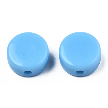 Opaque Acrylic Beads, Flat Round, Deep Sky Blue, 10x5mm, Hole: 1.8mm, about 1300pcs/500g
