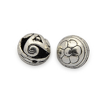 Brass Hollow Filigree Beads, Filigree Ball, Round Carved Flower, Nickel Free, Antique Silver, 10mm, Hole: 1mm