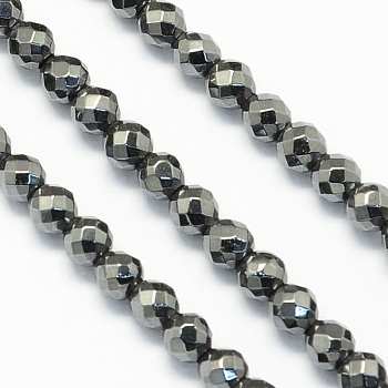 Faceted Round Natural Black Stone Beads Strands, Dyed, 3mm, Hole: 1mm, about 130pcs/strand, 14.6 inch