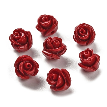 Synthetic Coral Carved Beads, Dyed, Flower, Dark Red, 8.5x8.5x8mm, Hole: 1.2mm