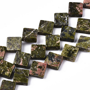 Natural Unakite Beads Strands, Rhombus, 11x11x3.5mm, Hole: 0.8mm, about 39~40pcs/strand, 15.75 inch(40cm)
