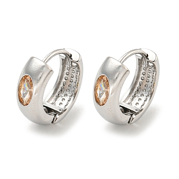 Brass with Cubic Zirconia Earrings, Real Platinum Plated, 15.5x5mm