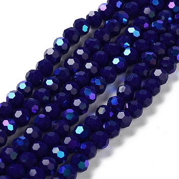 Opaque Glass Beads Strands, Faceted, Round, Dark Blue, 6x5.5mm, Hole: 0.9mm, about 94~97pcs/strand, 21.06~21.18''(53.5~53.8cm)