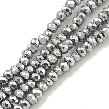 Electroplated Synthetic Non-Magnetic Hematite Beads Strands, Faceted, Rondelle, Platinum Plated, 2mm, Hole: 0.5mm, about 190pcs/strand, 15.20 inch(38.6cm)