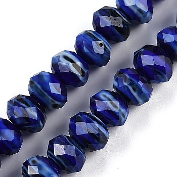 Handmade Lampwork Beads Strands, Faceted, Rondelle, Dark Blue, 10x7.5mm, Hole: 1.6mm, about 60pcs/strand, 17.72''(45cm)