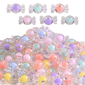 Transparent Acrylic Beads, Bead in Bead, Candy, Mixed Color, 9x17x8.5mm, Hole: 2mm, about 570pcs/300g