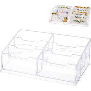 Plastic Business Card Display Holder, 6 Pocket Card Stand, Trapezoid, Clear, 207x98x65mm, Inner Diameter: 96x24mm