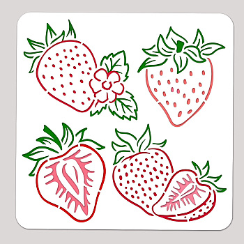 PET Hollow Out Drawing Painting Stencils, for DIY Scrapbook, Photo Album, Strawberry, 300x300mm