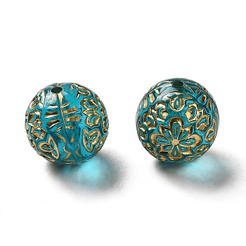Transparent Plating Acrylic Beads, Golden Metal Enlaced, Round, Dark Cyan, 14mm, Hole: 1.6mm, about 325pcs/500g