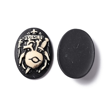 Halloween Cameos Opaque Resin Cabochons, Oval, Black, Eye Pattern, 37.5x27.5x8.5mm