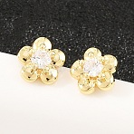 Brass Micro Pave Clear Cubic Zirconia Stud Earrings, Flower, Long-Lasting Plated, Rack Plating, Lead Free & Cadmium Free, Real 18K Gold Plated, 7x7mm(EJEW-F405-15G)