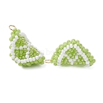 Glass Seed Beaded Fruit Pendants, with 304 Stainless Steel Jump Rings, Real 18K Gold Plated, Lemon, 23x16.5x13.5mm, Hole: 3mm(PALLOY-MZ00894-03)