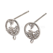 Rhodium Plated 925 Sterling Silver Ear Stud Findings, with Cubic Zirconia, Ring, 10x8mm, Hole: 1mm, Pin: 13x0.9mm(STER-F058-01P-02)